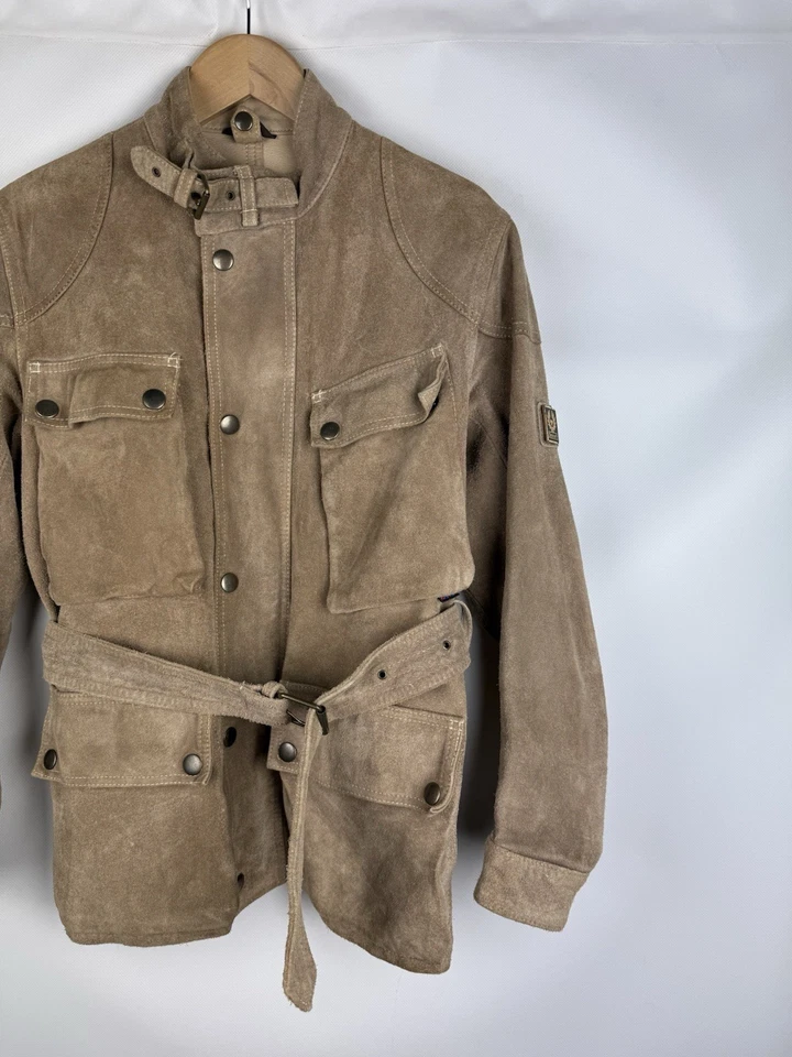 Chaqueta de motociclista Belstaff de cuero de gamuza con cinturón para hombre talla 40 Foto 3 de 4