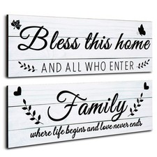 Jetec Wooden Family Signs, Rustic Bless This Home Wall Decor