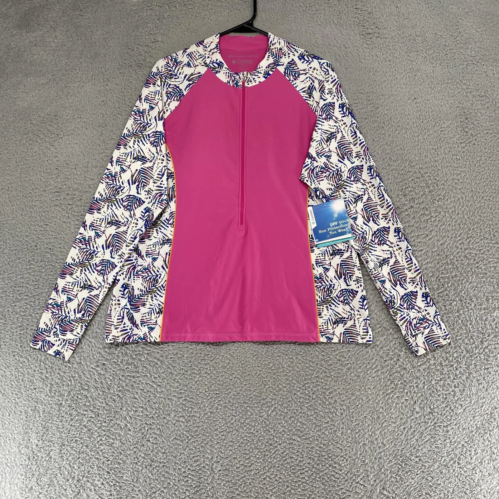Coolibar Escalante Rash Guard Shirt Womens XXL Pink Tropical UPF 50+ Swim Zip