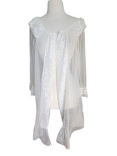 Vintage Sheer Ivory Peignoir Robe Angel Lace Trim Bridal Ethereal Ruffle Dainty