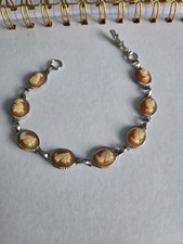 Vtg nos silver tone orange white resin Cameo Bracelet