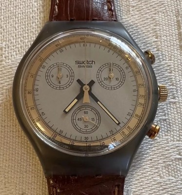 SWATCH CHRONO GOLDFINGER SCM100 Uhr Baujahr 1991 Chronograph Lederarmband