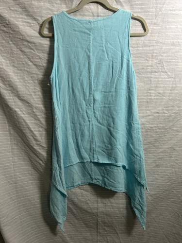 Vestido sin mangas Juanita Banana azul claro 100 % algodón lino midi alto/bajo talla S - Imagen 1 de 5