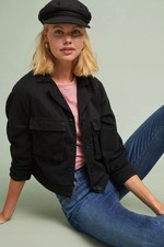 ANTHROPOLOGIE Cloth & Stone Cropped Military Jacket XS Black Made in USA