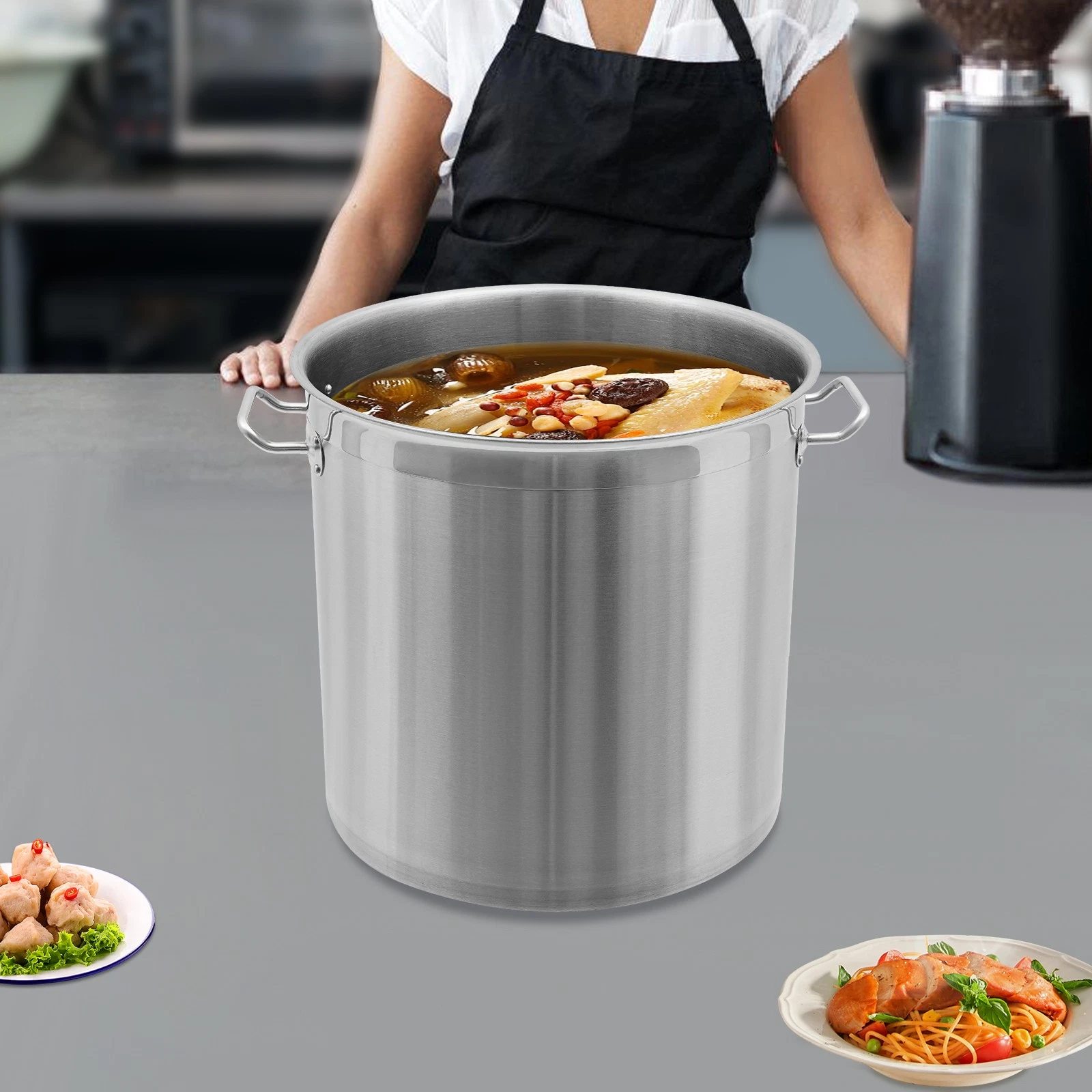20QT Cooking Pot Set 14.8*13.8in Stainless Steel Soup Pot Draining Bucket w/ Lid