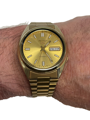 SEIKO 5 7S26-0480 37mm Automatic Day/Date Gold Watch TWENTY ONE