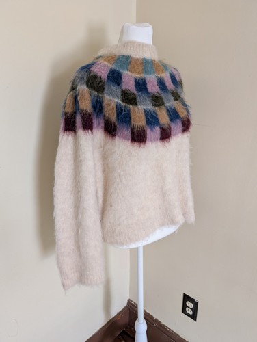 Madewell Fair Isle Sweater NWT Womens M Brushed Checkerboard Fuzzy Oversized - Picture 2 of 10