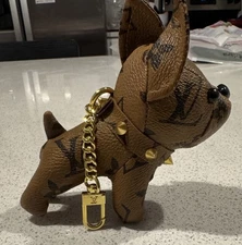 Frenchie Bulldog Bag Charm/Keychain Faux Leather Blk/Multicolor Design Studs