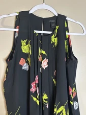 Ann Taylor Blouse Small Black Floral Pleats Flowy Feminine Romantic Lightweight