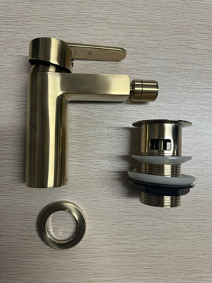 Bidet Mischbatterie Wasserhahn verstellbar Auslauf Schlitz Ablauf Befestigungsset Messing gebürstet