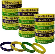 48 Pack Mardi Gras Party Favors Rubber Bracelets - Carnival Birthday Party Su...