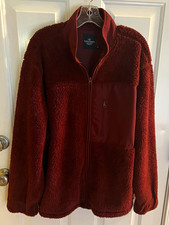 Men  s XL Burgundy Full Zip Fleece Jacket Stand-Up Collar