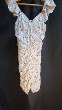 SAGE Rushed Floral Print Dress rouching down the midle ties Stretch Size L