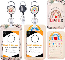 Teacher Retractable Badge Holders Reel - 2PCS Boho Rainbow ID Badge Holder Fashi