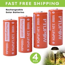 4-Pack 18500 3.2V LiFePO4 Rechargeable Solar Batteries 1000mAh Lithium Iron New