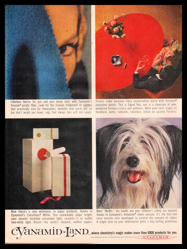 1960 BEARDED COLLLIE featured in Cyanamid-Ianid Original PRINT AD