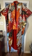 Vintage Uchikake Wedding Kimono Crane Embroidery Vermilion Red Gold Japanese