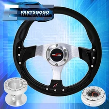 320mm Black Fusion Style Steering Wheel + Silver Quick Release For 96-00 Civic