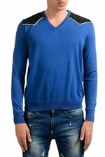 Just Cavalli Men's Blue V-Neck Light Sweater US M IT 50