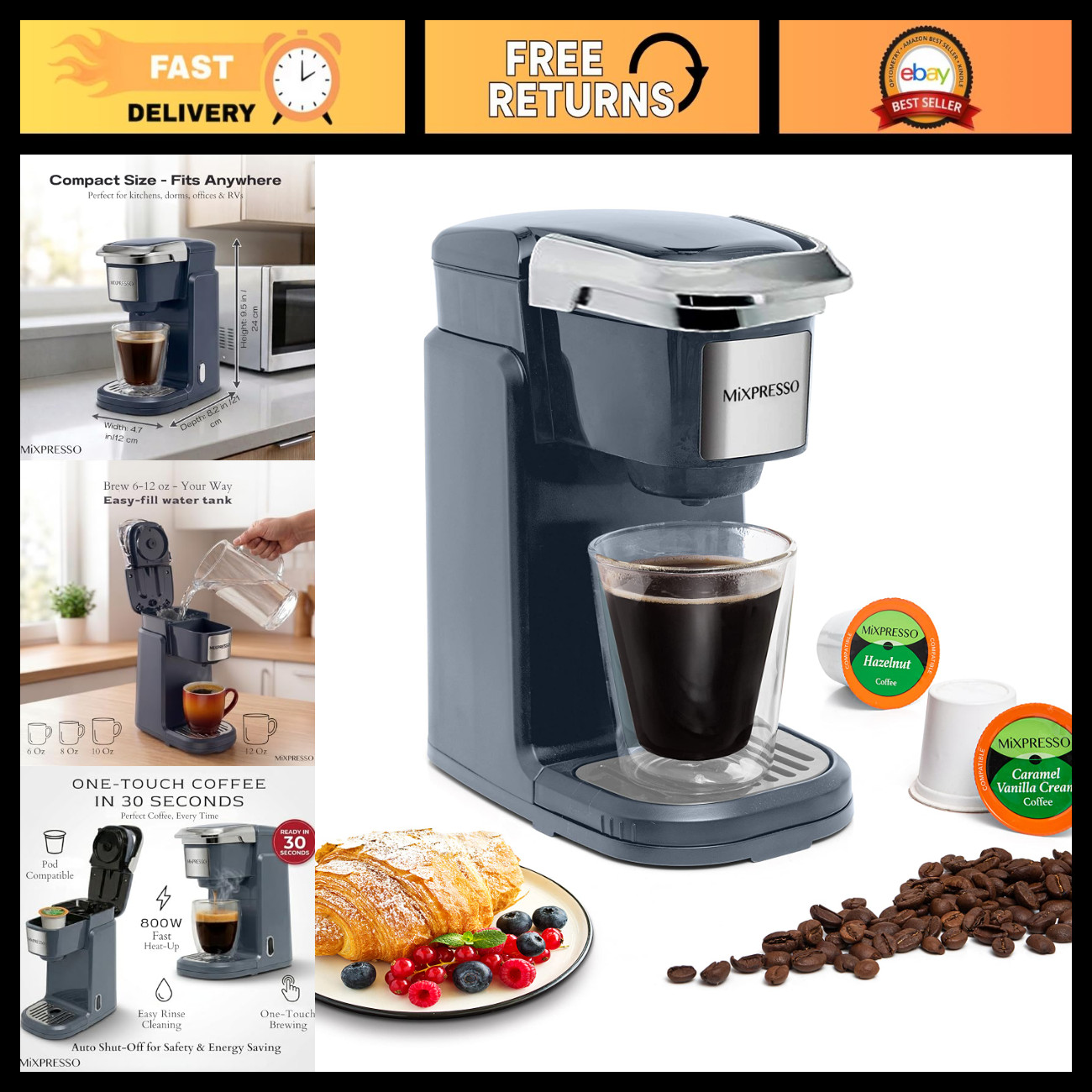 Single Serve Coffee Maker for K Cups & Grounds - Compact, Easy Brew Machine