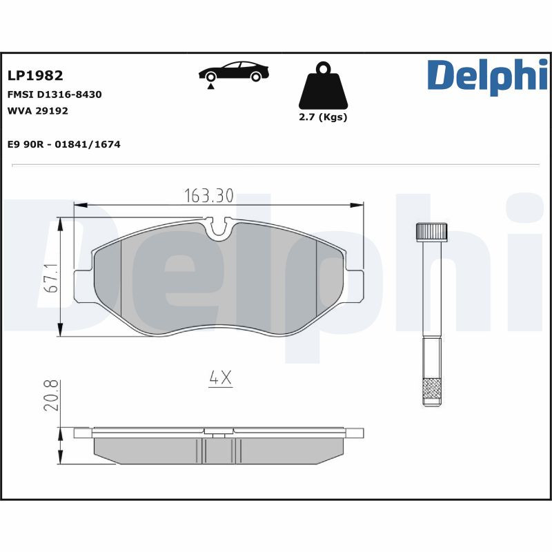 Plaquettes de frein DELPHI LP1982 disque de frein de stationnement arrière auto