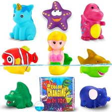 Color Changing No Hole Bath Toys for Toddlers Kids Color Change Rubber Animal To