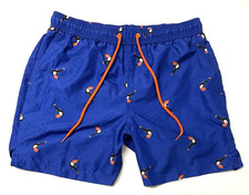 George Swim Short Mens L 36-38 6" Ins Blue w Tucan Print Pokts Lined Polyeter