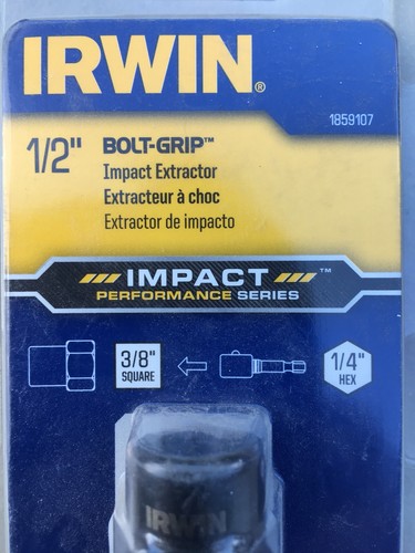Irwin Tools 1859107 Impact Bolt Grip 1/2”Bolt Extractor w/1/4” Hex USA - Picture 2 of 2
