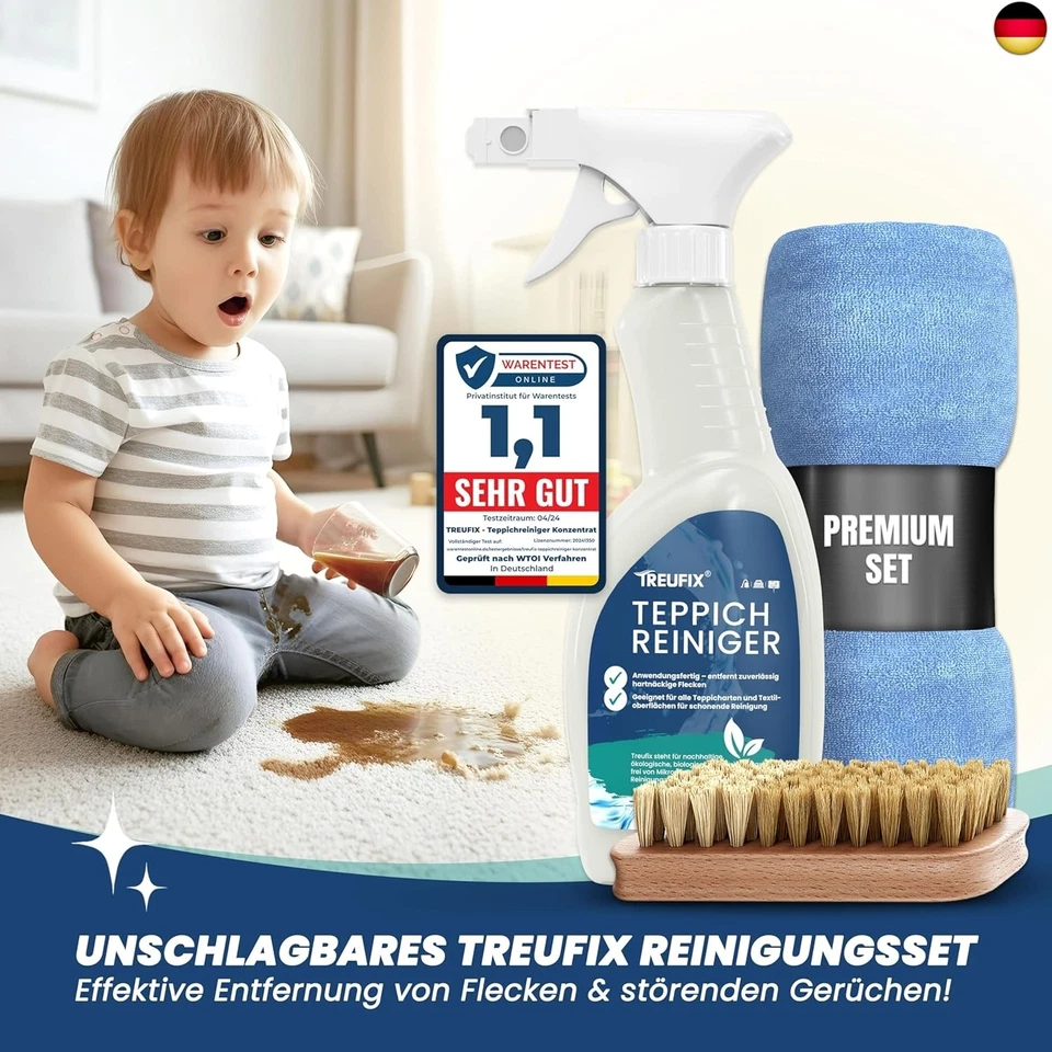 Treufix - Teppichreiniger & Polsterreiniger [Profi SET inkl. Teppichbürste - Bild 2 von 4