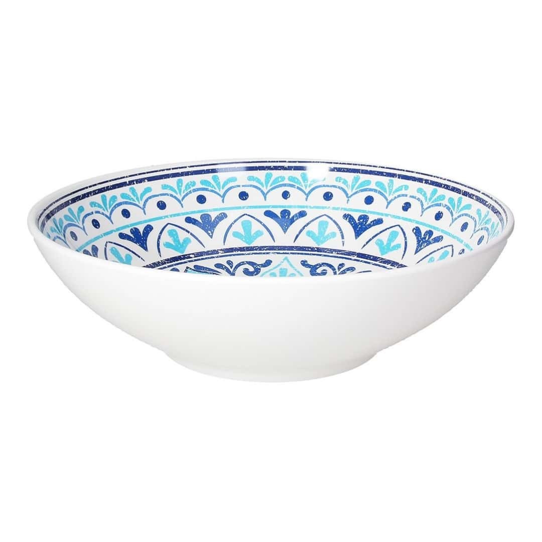 Cefalù Blue Round Melamine Salad Bowl With Decorations Ø 30 Cm - Tognana