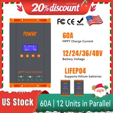 PowMr 60A MPPT Solar Charge Cotroller 12/24/ 48V Charger off grid RV camper 160V