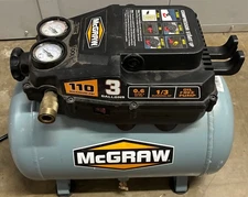 McGraw 3 Gallon 1/3 HP 110 PSI Low Profile Oil-Free Hotdog Air Compressor 120V
