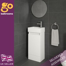 Compact Gloss White Cloakroom Vanity Unit with Basin Modern Slimline Floor 390mm