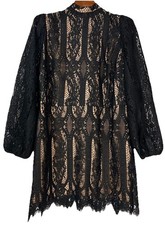 Chelsea28 Black Lace Dress 1X Plus Size Long Sleeve Sheer Overlay Mini Boho