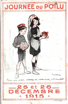 CARTE POSTALE - JOURNEE DU POILU - 25- 26 DECEMBRE 1915 - POULBOT - CROIX ROUGE - Photo 1/2