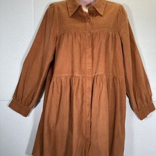 Gee Gee Women’s Sz S Soft Corduroy Midi Dress Long Sleeve Button Front