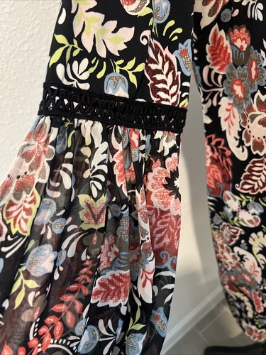 WESTPORT 1962 Dress Women's Large Black Multi Color Floral Design Long Sleeve - Picture 6 of 15