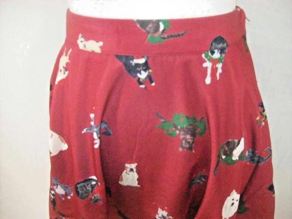 Modcloth Christmas Skirt Sizes S, M, L, 2X Novelty Dog Cat Satin Flare (B201) - Image 2 of 4