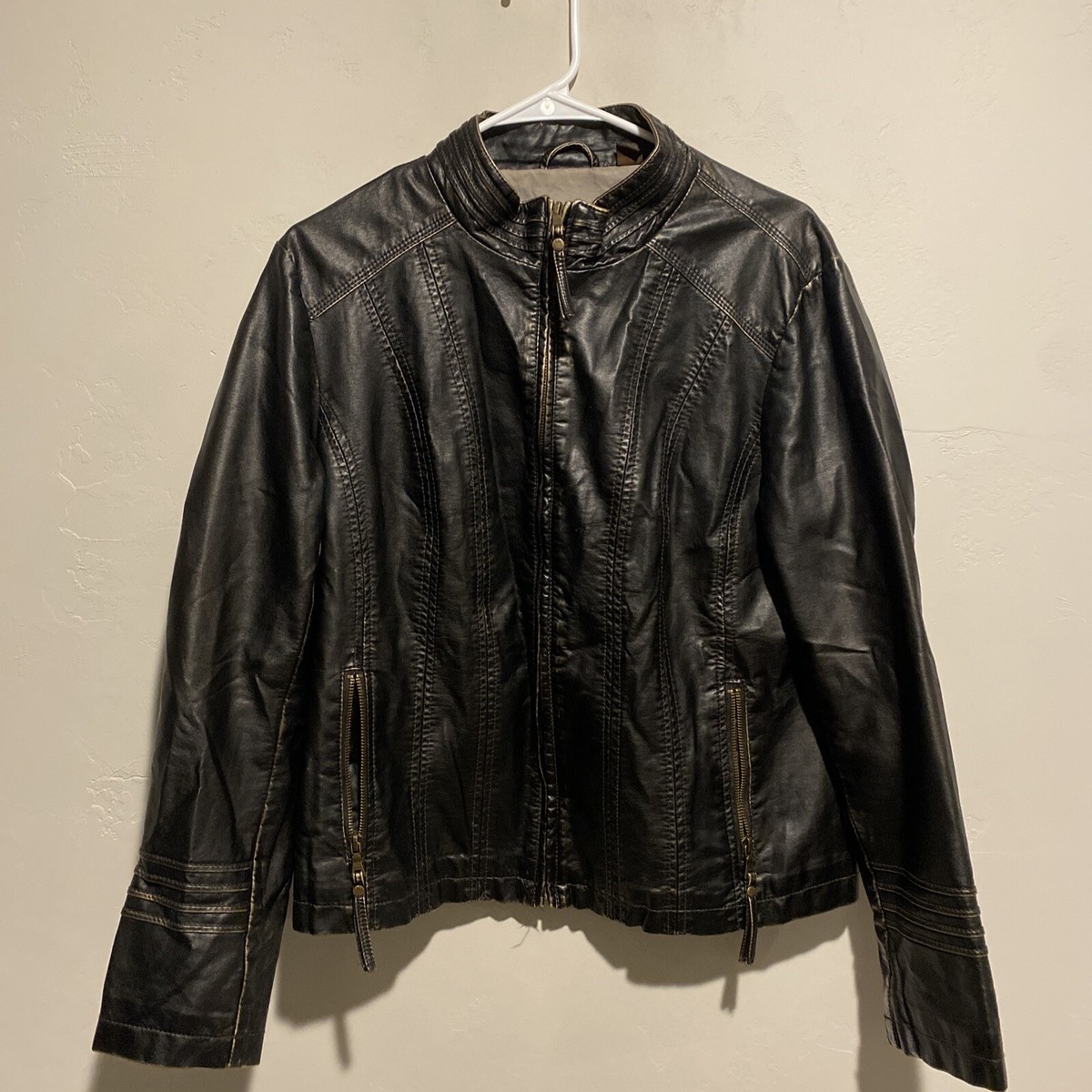 Big Chill Vintage Soft Black Leather Look Jacket Size Large