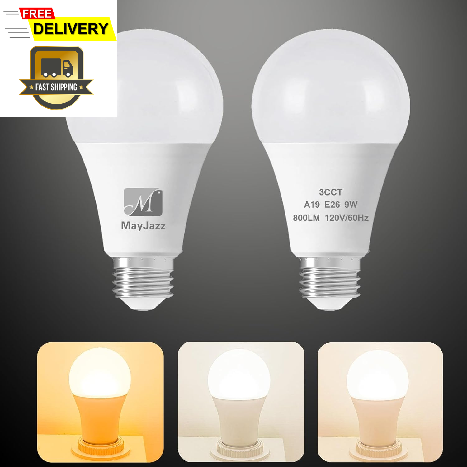 3 Color Temperature LED Light Bulb A19 2700K-5000K-4000K,3CCT Color Changing Lig