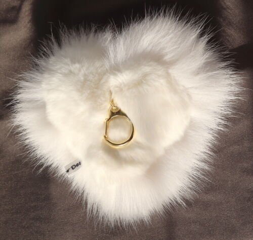 Pelz Anhänger Shadowfuchs Rex Herz beidseitig Fell Tasche Schlüssel Design Weiß - Picture 4 of 4