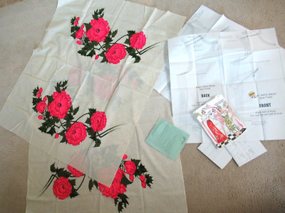 vtg Shaheen Hawaiian fabric panels & Pattern 101 Dress + maxi Hostess Skirt 6-18