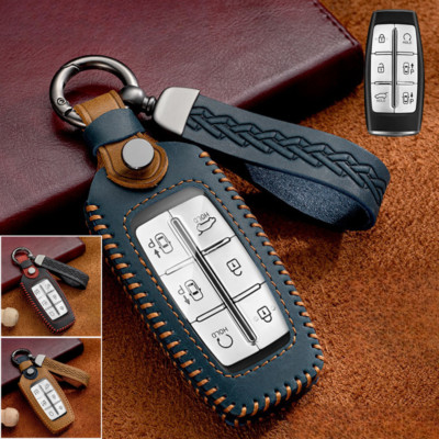 Genuine Leather TPU Car Remote Key Case Cover Bag For Genesis GV70 GV80 G70 G80