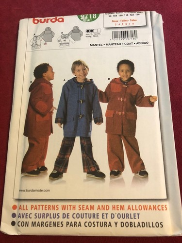 🌻 BURDA #9718 - CHILDS KNEE LENGTH COAT w/TOGGLE BUTTONS PATTERN 3-8 FF ...