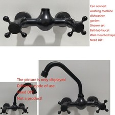 Wall Mounted Brass Black Kitchen Faucet Hot   Cold 2Handles Accessories DIY