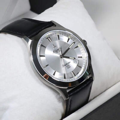 Atlantic Seahunter 330 Silver Dial Black Leather Strap Men's Watch 71360.41.21