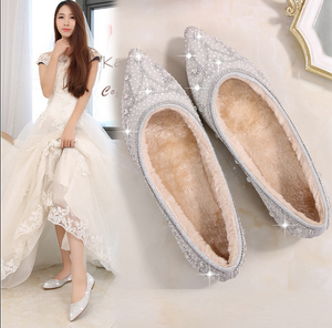 silver pointed flat shoes