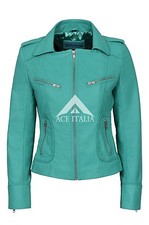 Rider Ladies Aqua Washed Biker Style Soft Real Nappa Leather Jacket 9823
