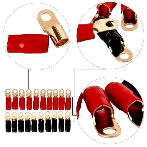 0 Gauge Gold Ring Terminal 20 Pack 1/0 AWG Wire Crimp Cable Red Black Boots 5/16 - 第 1/1 張圖片