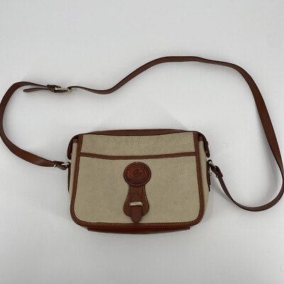 Oggi Domani Purse Cross Body Beige Leather Brown Accents Inside & Outside Pocket
